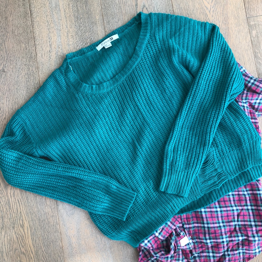 Great for layering cute green distressed sweater